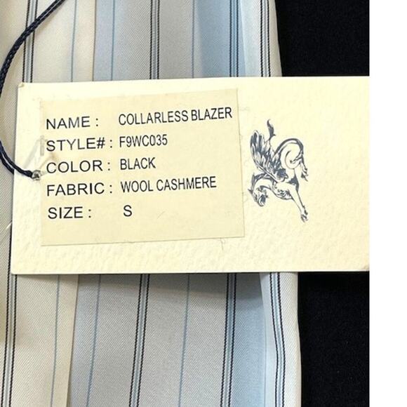 Gryphon New York Collarless Blazer Wool Cashmere Black Sz Small Beaded Detailing - Picture 7 of 10